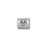 Nomination COMPOSABLE CLASSIC OXIDIERTE PLAKETTE aus Edelstahl, mit 925er Silber verziert, (58_(Herzhaende))